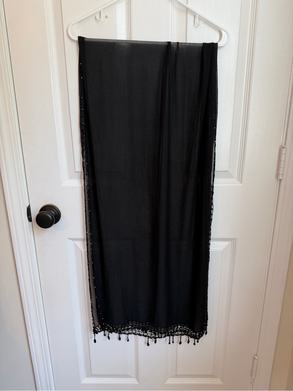 Black Beaded and Crochet Women's Scarf and Evening Wrap